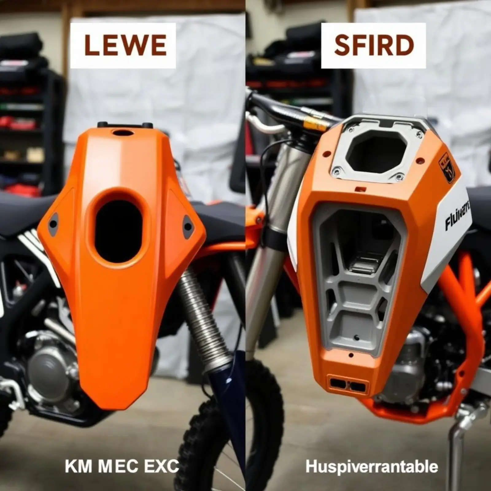 השוואת קופסאות אוויר בין KTM EXC ל-Husqvarna FE - שטחי שאיבה שונים על שלדה זהה