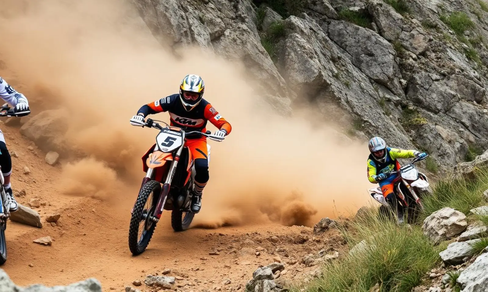 שני רוכבי אנדורו על KTM EXC ו-Husqvarna TE במסלול סלעי טכני